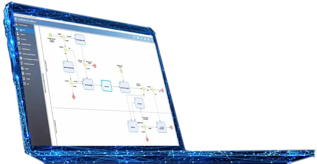 Computador apresentando o workflow do software jurídico CPJ-3C. 