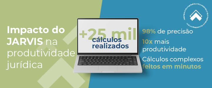 Banner mostra um notebook com o texto '+25 mil cálculos realizados' e indicadores de desempenho do Jarvis, como 98% de precisão e 10x mais produtividade.