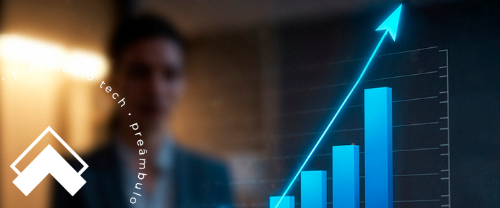 Gráfico de crescimento representando alta performance jurídica com apoio da tecnologia