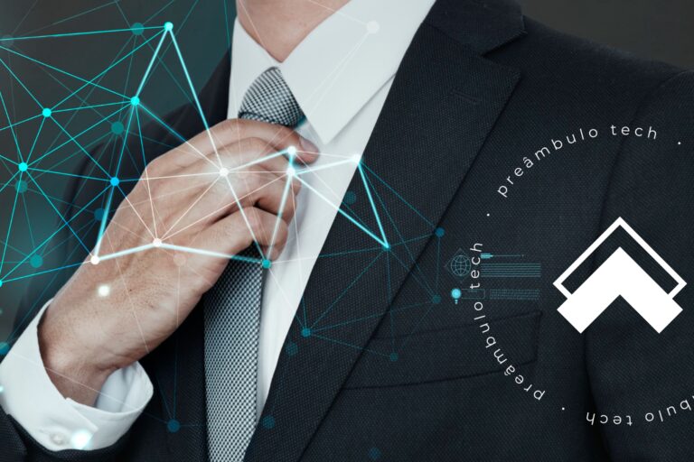 Advogado ajusta o terno enquanto utiliza soluções de IA para advogados